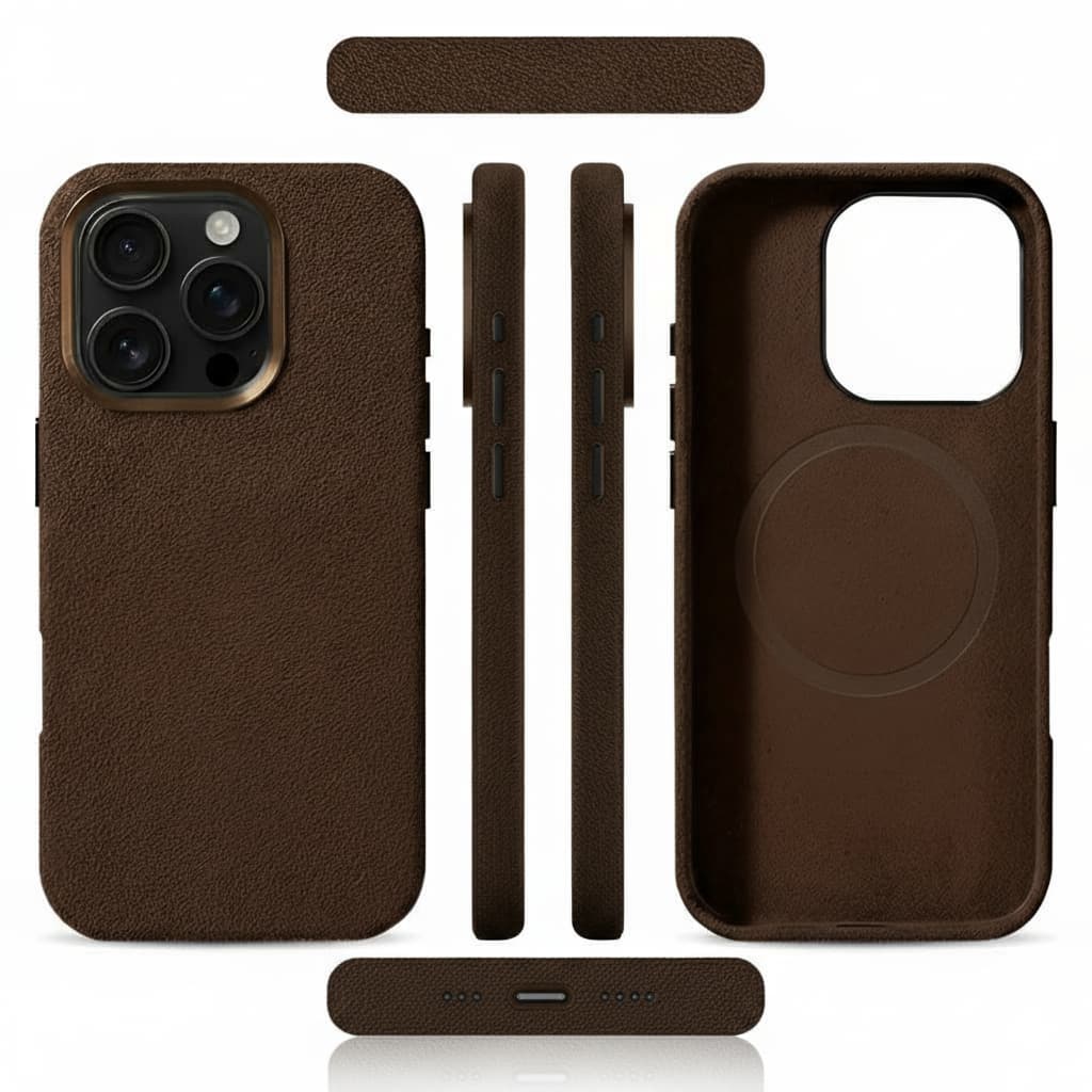Pixxelcase® Alcantara Leather iPhone Case for 13-16ProMax | DARK BROWN