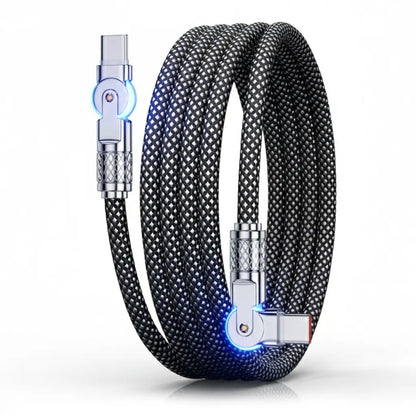 60W-180° Type-C Robust Charging Cable with Fabric Covering