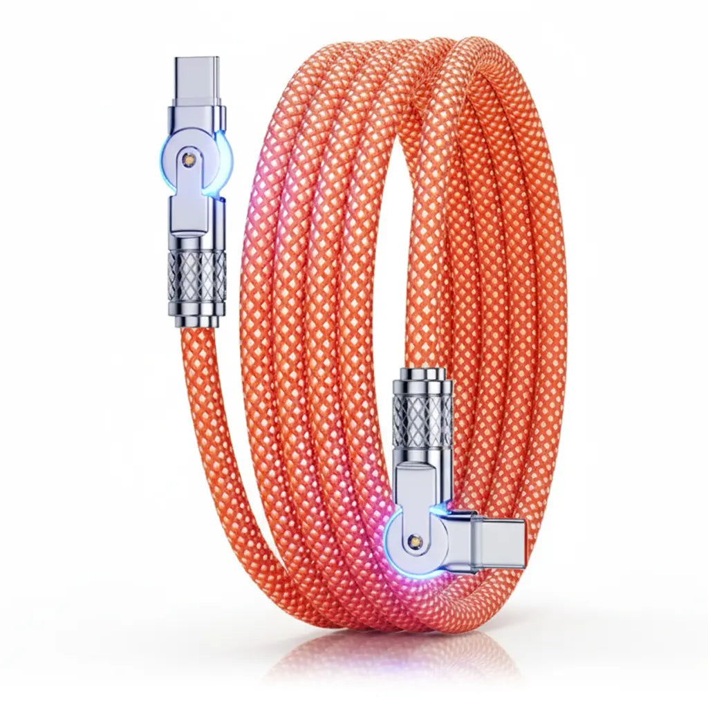 60W-180° Type-C Robust Charging Cable with Fabric Covering