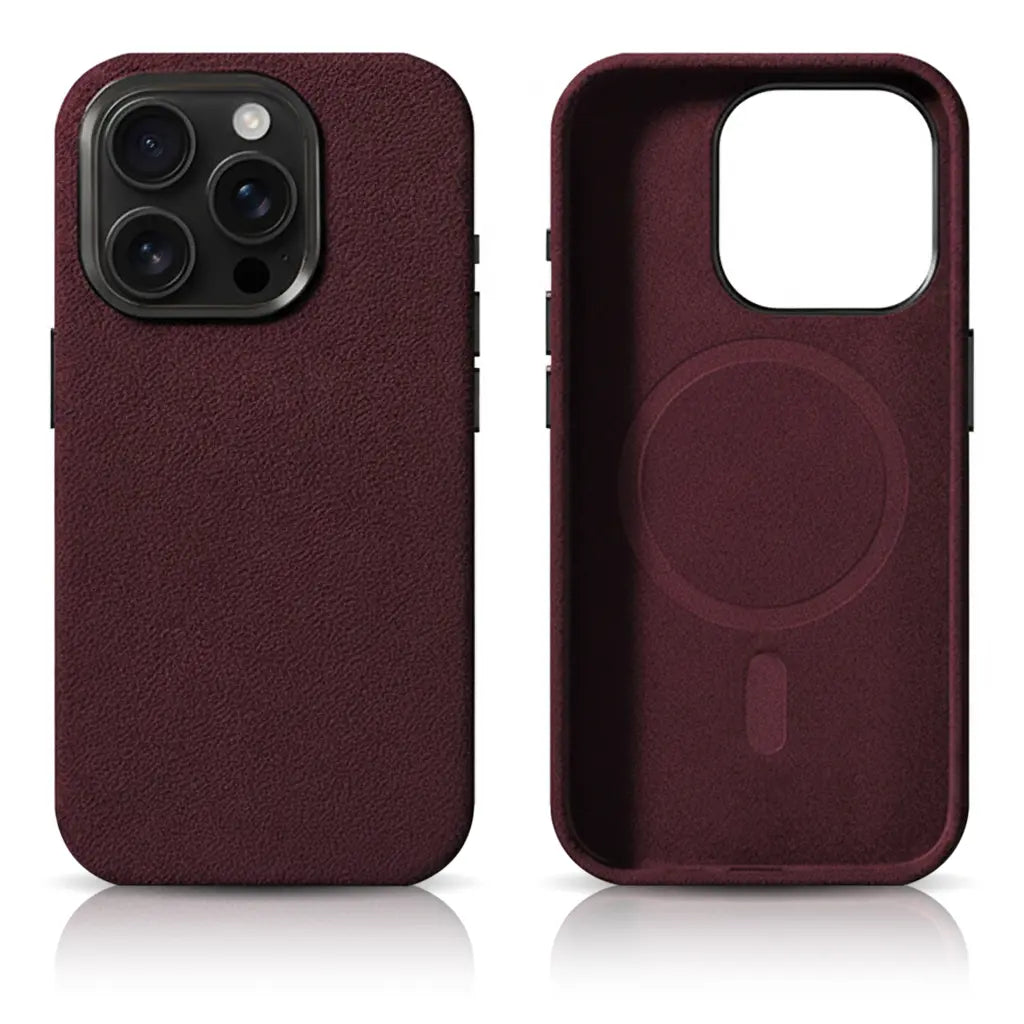 Pixxelcase® Alcantara Leather iPhone Case for 13-16ProMax | WINE RED